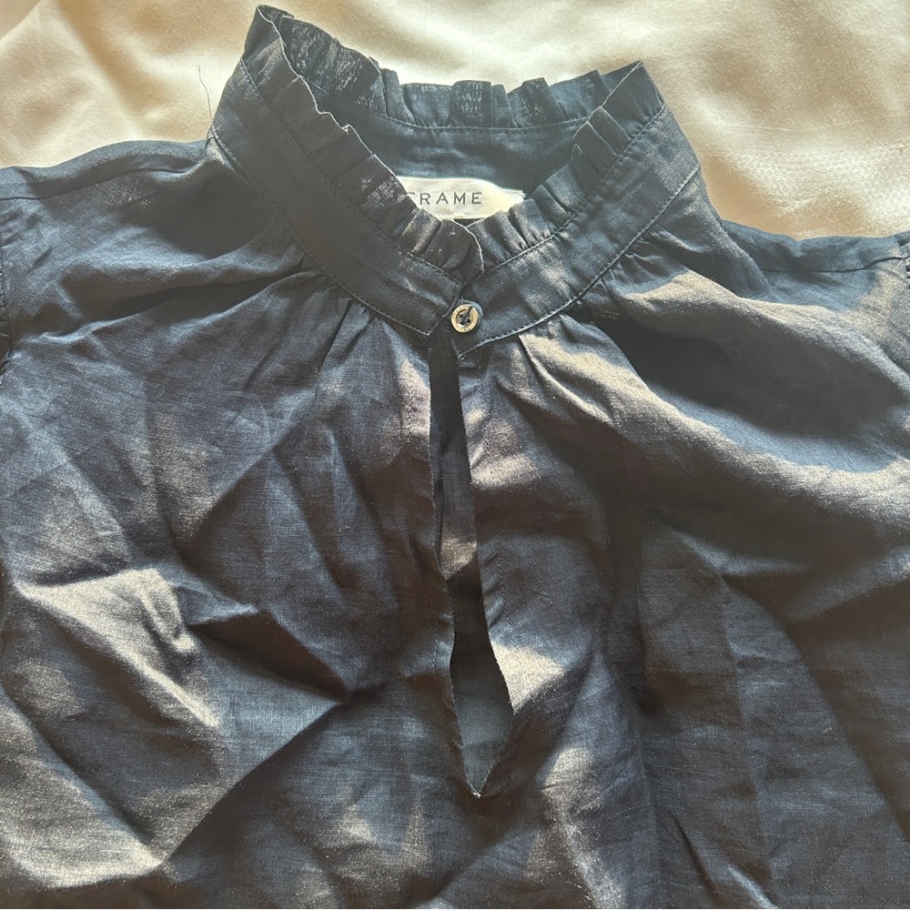 Frame Navy Ruffled Sheer Blouse - Picture 5 of 10